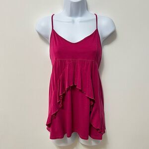 American Eagle Womens Ruffle Cami Size Medium Pink Empire Waist Lace Back Y2K